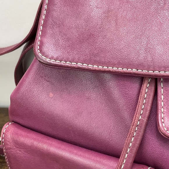 Perlina Magenta Leather Backpack With Flap Drawstring Closure Side Zipper VTG main image 7